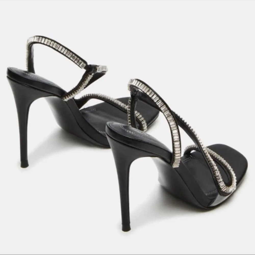 Steve Madden Elegant Black Stiletto Heels with Rhinestone Accents